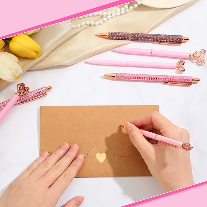 12 Pcs Diamond Pens Metal Liquid Sand Glitter Cute Ballpoint Pen Set Girly Crystal Pen Women Ballpoint Pen Black Ink Ball Point Pen Gift for Women Office Supplies School Wedding Party Desk (Pink)