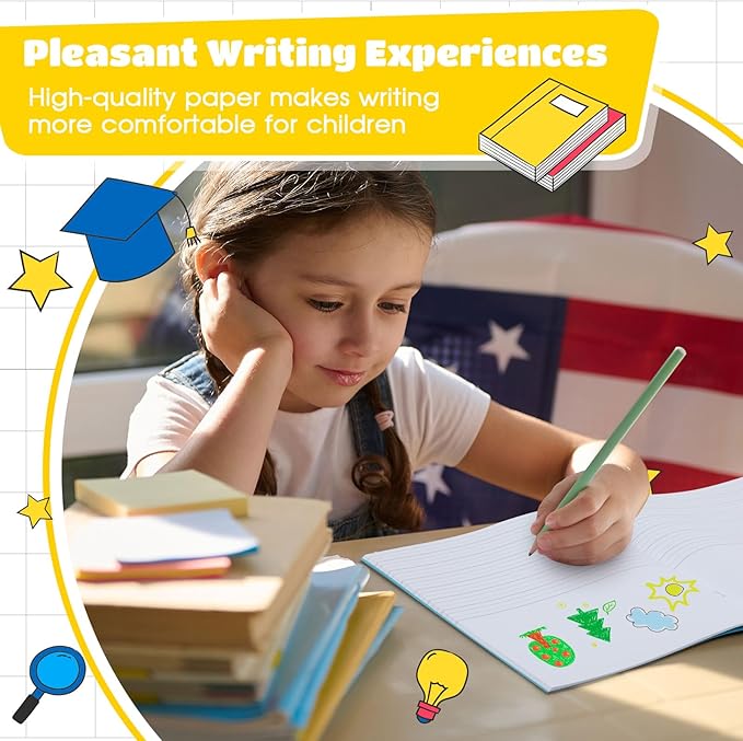 Henoyso 12 Pcs Primary Composition Notebook K-2 9 3/4 x 7 1/2 Inch Primary Journal, Back to School Supplies, Bulk Blank Writing Book for Kid to Write Draw Journal 60 Page Notebooks (Multicolored)