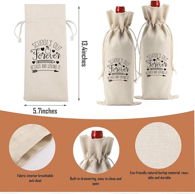 Funny Teacher Retirement Gifts for Woman Men Happy Retirement Party Decorations Retired Leaving Gifts for Teacher Teacher Appreciation Gifts Teacher Wine Bag