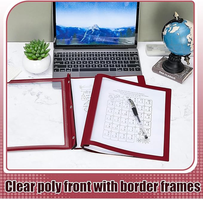 Teling 24 Pcs Report Covers with 3 Prong Fasteners Clear Front Presentation Folders Frame View Poly Report Folder Presentation Binder for Paper Document School Office (Dark Red)