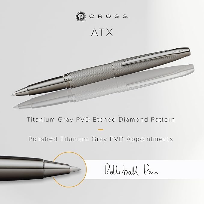 Cross ATX Refillable Rollerball Pen Presented in a Luxury Gift Box - Medium Point, Black Ink, Sandblasted Titanium Gray
