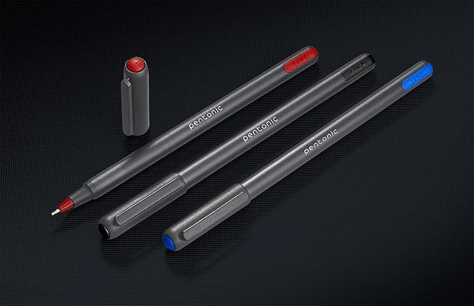 Pentonic Ballpoint Pens In Pen Organizer, Bulk 50 Count, Assorted Colored Ink (Red, Black, Blue), 1.0 mm Medium Point, Smooth Writing (PEN12086)