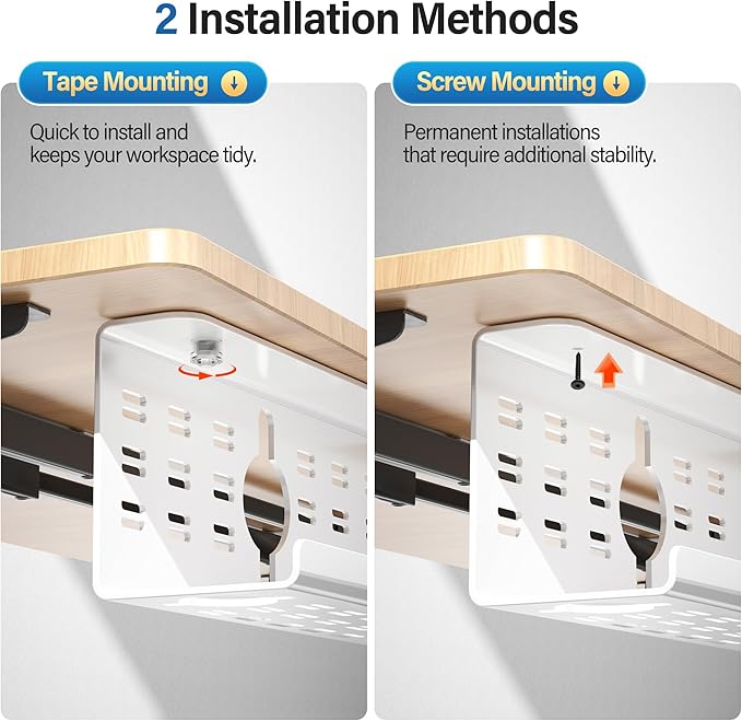2 Pack Cable Management Under Desk White, Cinati 32" Large Cable Management Tray, Under Desk Alloy Steel Wire Organizers, Cord Hider Tray for Office and Home - Tape or Screw Installation