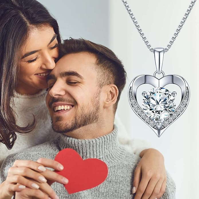 Heart Pendant Necklace Gifts for Wife, Engraved 'I LOVE YOU' Gift for Wife, 1-3 Carat Moissanite Necklace, Anniversary Eternity Jewelry Present for Wife, Birthday Gifts for Women