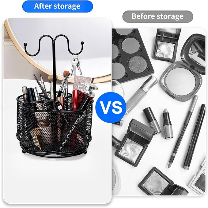 360 Degree Rotate Pen Holder for Desk Mesh Desk Pen Organizer Pencil Holder Large Capacity Accessories & Workspace Organizers for School,Home (Black, With hook)