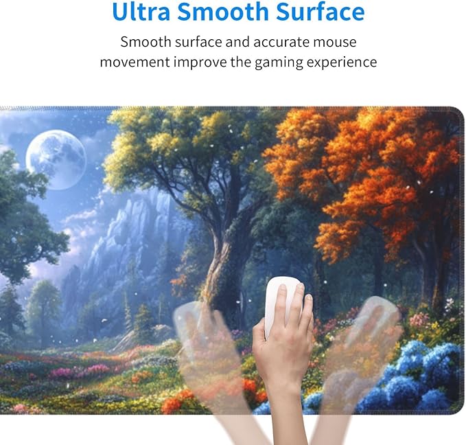 Tree Flower Mouse Pad 31.5 X 11.8 Inch Big Desk Rubber Base Stitched Edges Keyboard Pad XXL Mouse Mat for Home Game and Office