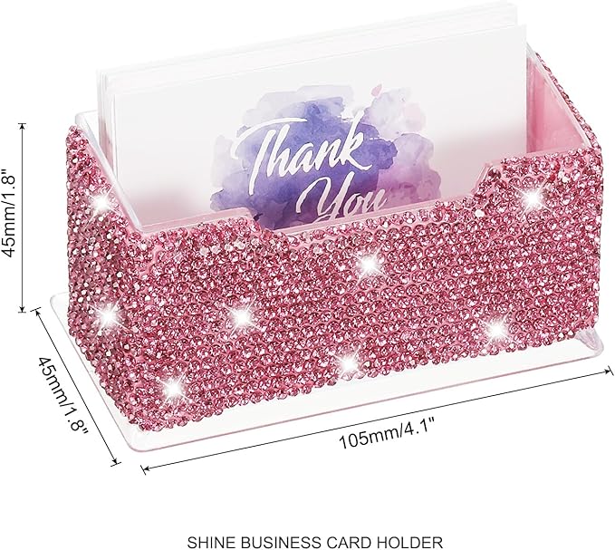 PATIKIL Rhinestone Business Card Holder, Crystal Business Card Holders Bling Business Card Organizer Display Stand for Desktop Desk Office Exhibition, Pink