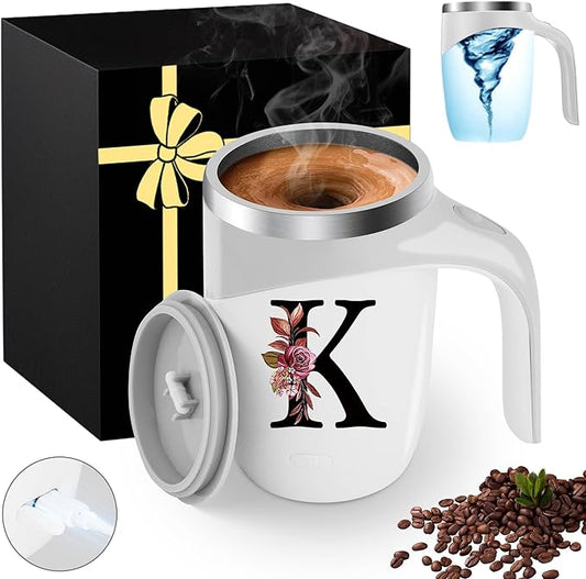 Personalized Initial Magnetic Stirring Coffee Mug Stainless Insulated Travel Cup Mother Best Mama Mom Daughter Son Christmas Present Valentines Birthday Groom Bride Day Mother In Law Special Gifts,K