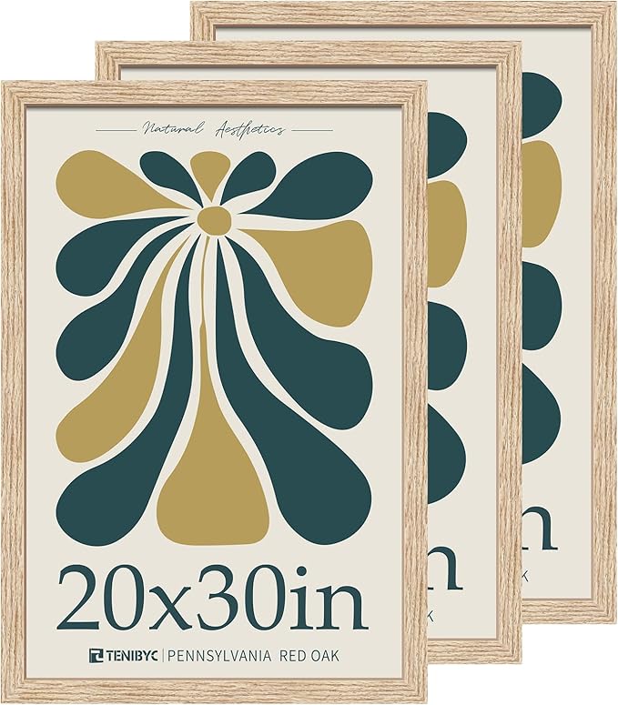20x30 Oak Wood Poster Frame 3 Pack, Natural Solid Wood Picture Frame, Wall Gallery Frame