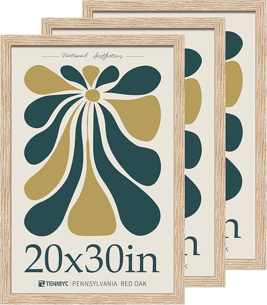 20x30 Oak Wood Poster Frame 3 Pack, Natural Solid Wood Picture Frame, Wall Gallery Frame