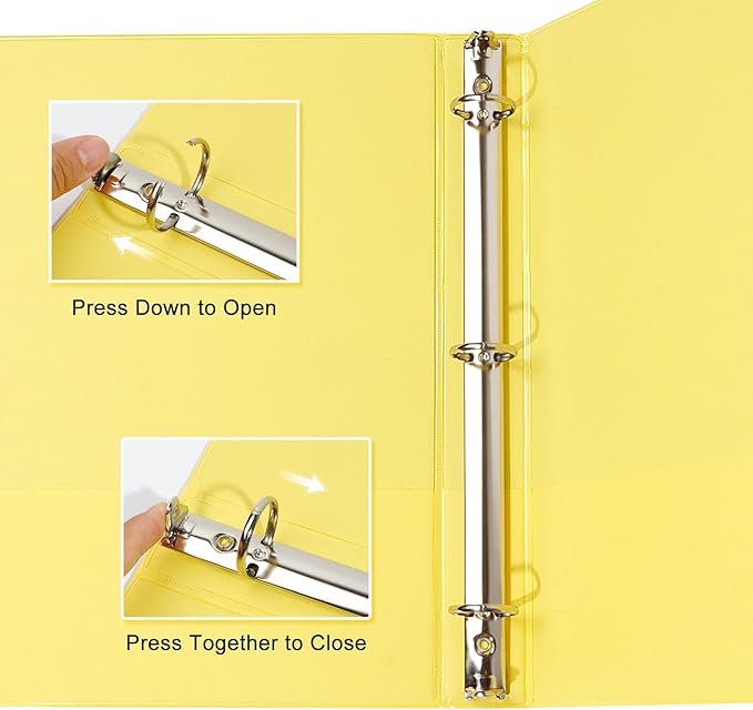 COMIX Standard 3 Ring Binder 1 inch with Clear View Cover, 1" Round Ring View Binder Holds 200 Sheets of US Letter Size Paper, 6 Pack (Lemon Yellow)