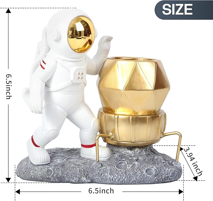 Astronaut Pen Pencil Holder with Phone Stand Resin Spaceman Pencil Holder Desk Pen Holder Organizer Decorative Accessories Suitable Office Classroom Home Creative Gifts for Adults and Kids