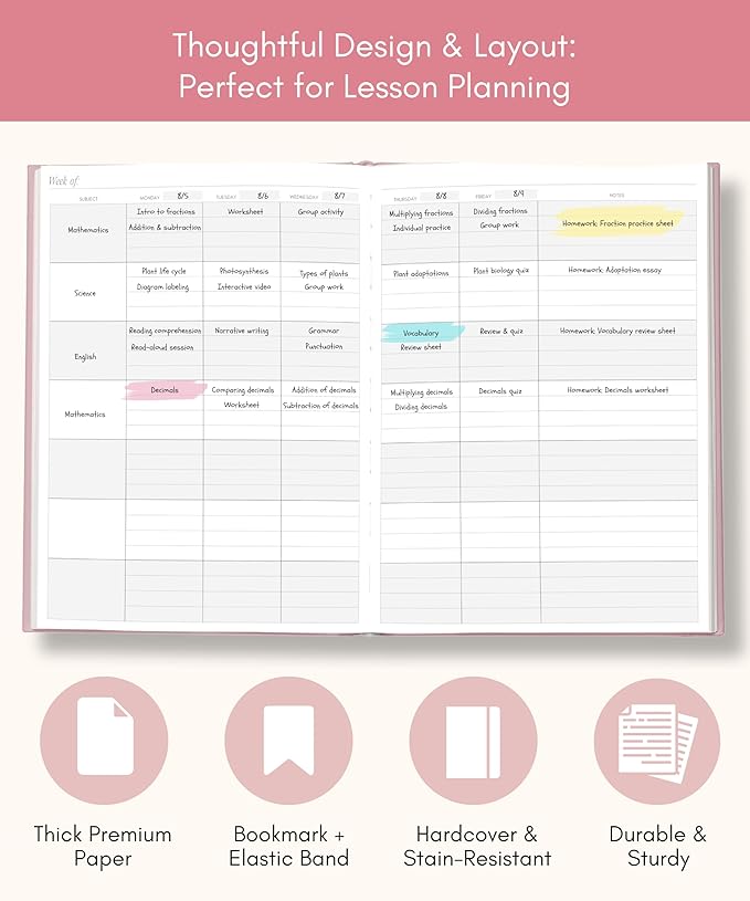 Lamare Teacher Planner 2025-2026 Academic Year – Undated Planner & Lesson Planner Book for Teachers with Class Schedule, Student Info & Weekly Planning