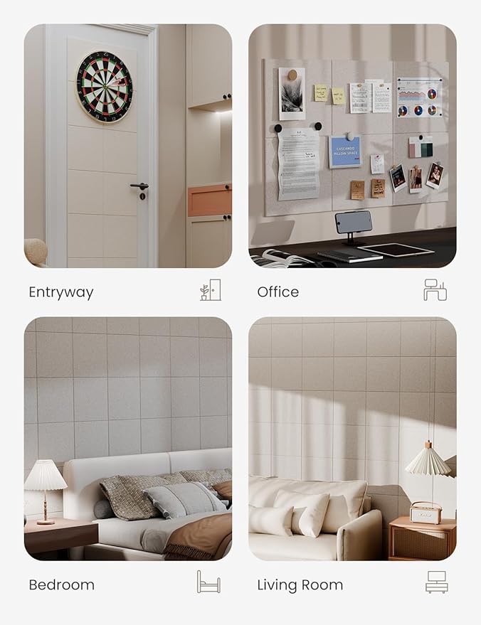 Bumusty Large Cork Board 36"x24" Alternative - 6 Pack Felt Wall Tiles with 40 Safe Removable Adhesive Tabs, 30 Pushpins, Cork Boards for Walls Pin Board Bulletin Board Office Decor (Oatmeal)