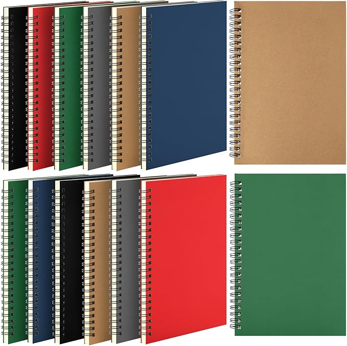 Leelosp 12 Pack Small Spiral Notebook A5 Lined College Ruled Spiral Journal Notebook 5.5 x 8.3 Inch Kraft Cover, 120 Pages for Work Students Office Business(Red, Green, Black, Blue, Brown, Gray)