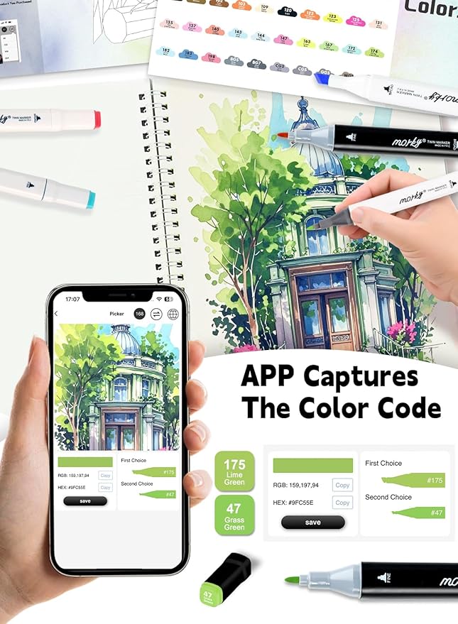 320 Colors Alcohol Markers with Free App, Chisel & Fine Tip Alcohol-Based Marker Set for Adults Kids, Dual Tip Artist Markers for Drawing, Coloring Illustration, Painting and Great Gift Idea