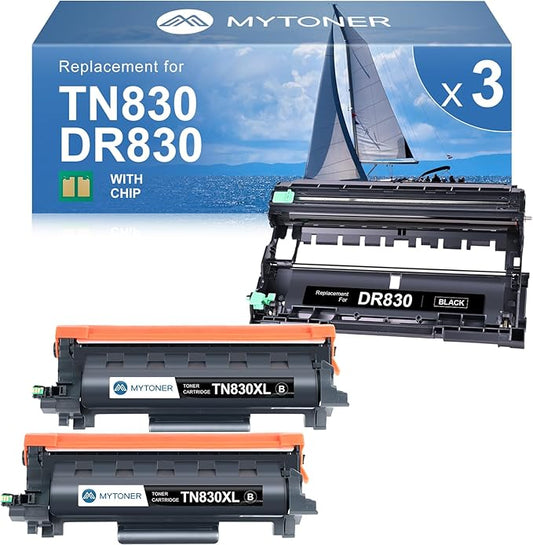 MYTONER Compatible Toner Cartridge and Drum Unit Replacement for Brother TN830XL TN830 XL/V/R TN-830 DR830 DR-830 Drum for DCP-L2640DW HL-L2460DW MFC-L2820DW XL HL-L2405W L2400D Printer 2 Toner 1 Drum