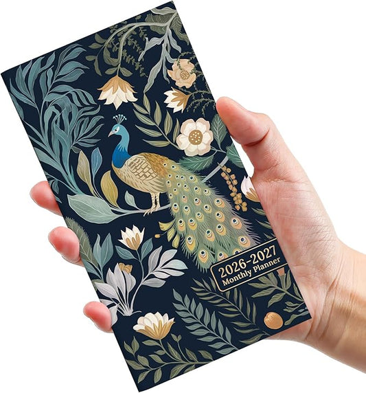Pocket Calendar 2026-2027 for Purse, Two Year Monthly Planner Pocket Size, Jan 2026 to Dec 2027 Monthly Planner Small Size (6.5" x 3.5") - Jungle Peacock