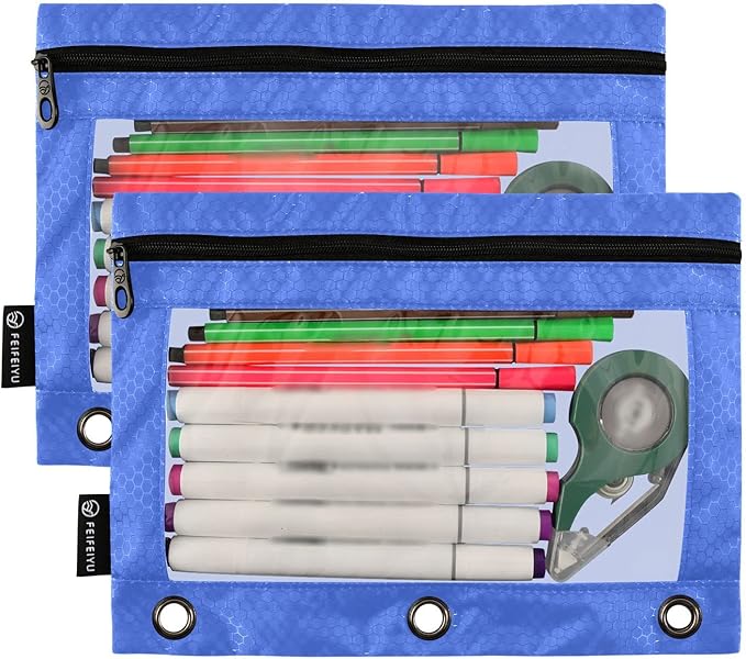 Gredecor Binder Pencil Pouch 3 Ring Royal Blue Zipper Pencil Pouches Case 2 Pack Clear Binder Organizer for School Office