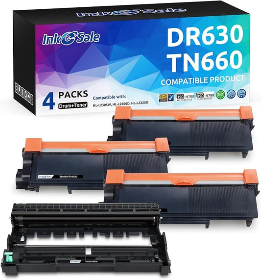 INK E-SALE Compatible TN660 Toner Cartridge and DR630 Drum Set Replacement (1D+3T) for Brother MFC-L2700DW HL-L2340DW HL-L2300D HL-L2380DW DCP-L2540DW DCP-L2520DW MFC-L2740DW MFC-L2720DW Printer