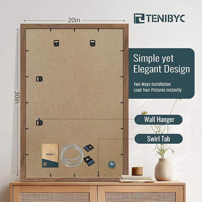 20x30 Poster Frame 4 Pack - Walnut, Brown Wood Picture Frame, Dissplay Photos, Posters and Puzzles, Horizontal or Vertical Wall Hanging