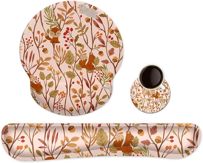 Ergonomic Keyboard Mouse Pad Wrist Rest Support Set for Laptop/Computer/Desktop,Memory Foam Hand Rest Wrist Cushion for Gaming/Office,Lightweight Comfortable & Pain Relief (Rabbit Squirrel)