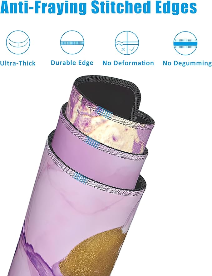 Mouse Pad,Purple Marble Desk Mat for Desktop,Desk Pad with Non-Slip Base and Stitched Edge,Extended Mousepad for Office and Home 35.4X15.7 Inch