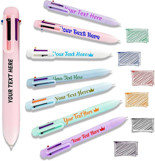 Custom 6-In-1 Multicolor Ballpoint Pen 0.5mm Tip Personalized Pens with Text Logo Name Printed Customized Pens Gift for Businesses School Office Employee Exhibition, 7PCS