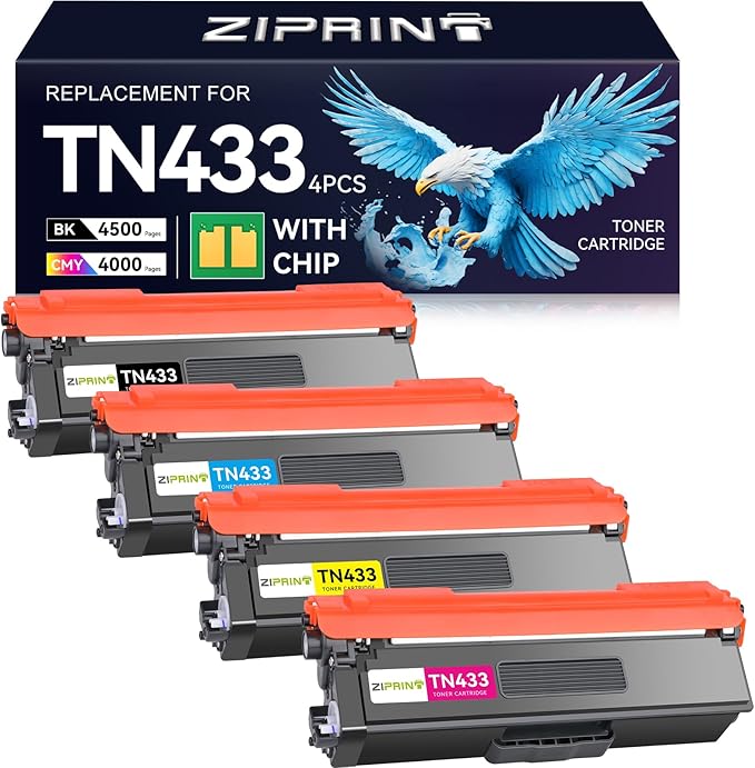 ZIPRINT TN433 Toner Cartridge Set 4-Color Compatible for Brother, TN433BK TN431 TN-433 TN-431 TN 433 TN 431 for MFC-L8900CDW, HL-L8360CDW, HL-L8360CDWT, HL-L8260CDW, MFC-L8610CDW, MFC-L8895CDW