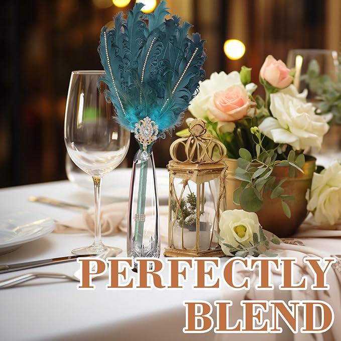 CROWN GUIDE Luxury Feather Quill Pen with Shiny Rhinestones & Curled Goose Feathers- Wedding Guest Book Pen, Great Gatsby/HP Party Supplies, Bridal Shower Gift with Rose Gold Heart Charm (13.8",Gold)