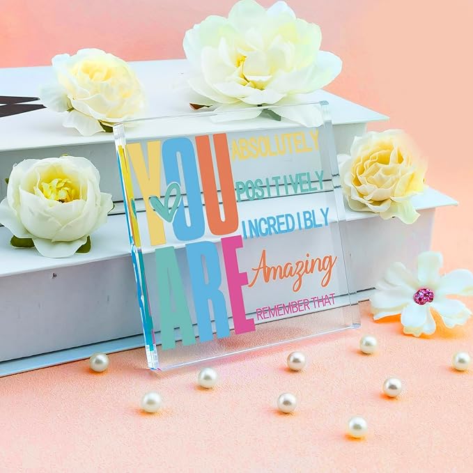 Inspirational Acrylic Desk Decor Gifts For Women Men Motivational Desk Decor Cheer Gifts Encouragement Uplifting Cheer Up Gift for Female Coworkers Friends Office Decors Shelf Table Decoration