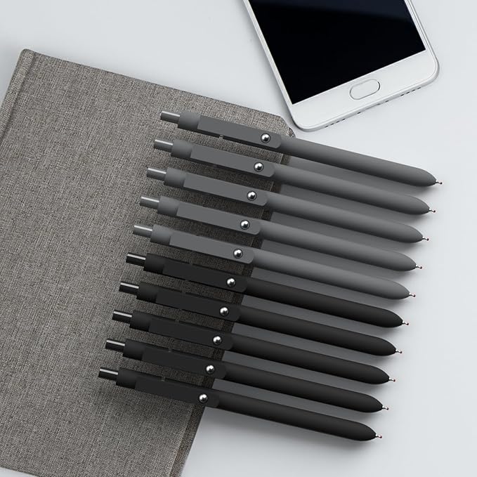 Gel Pens,0.5mm Fine Point Pens Smooth Writing japanese gel pens, High-End Series Black Ink cute gel pens for Journaling Note Taking, Office School Supplies (10 Pcs Black Gray-Black Ink)