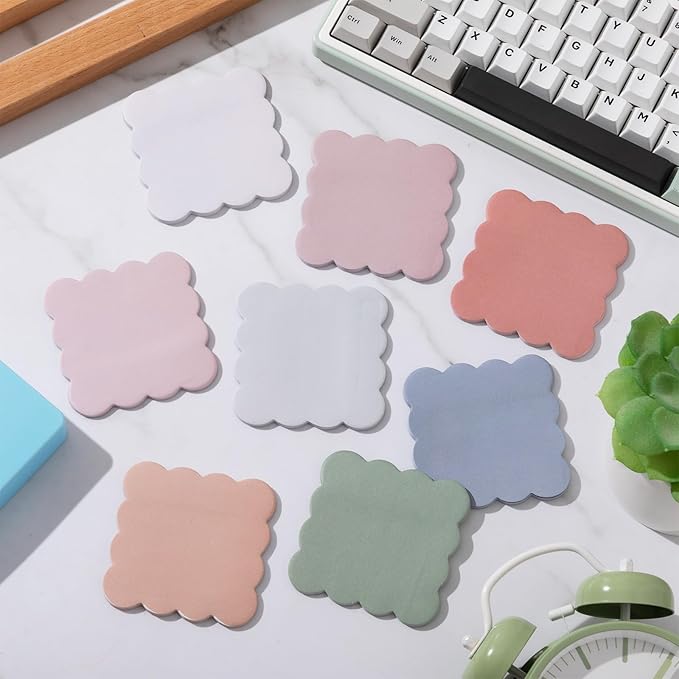 Eaasty 8 Pack Scalloped Sticky Notes Bulk Christmas Cute Self Sticky Note Pads Multi Color Bright Vintage Note Pads or School Office Supplies 240 Sheet (3" X 3",Vintage Color)