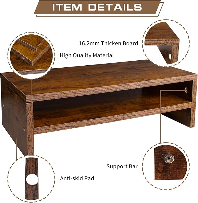 Monitor Stand Riser, 2 Tier Computer Stand, Desk Organizers and Accessories, Desktop Shelf with Storage for TV Screen PC Printer (Rust Brown-18.9inch)