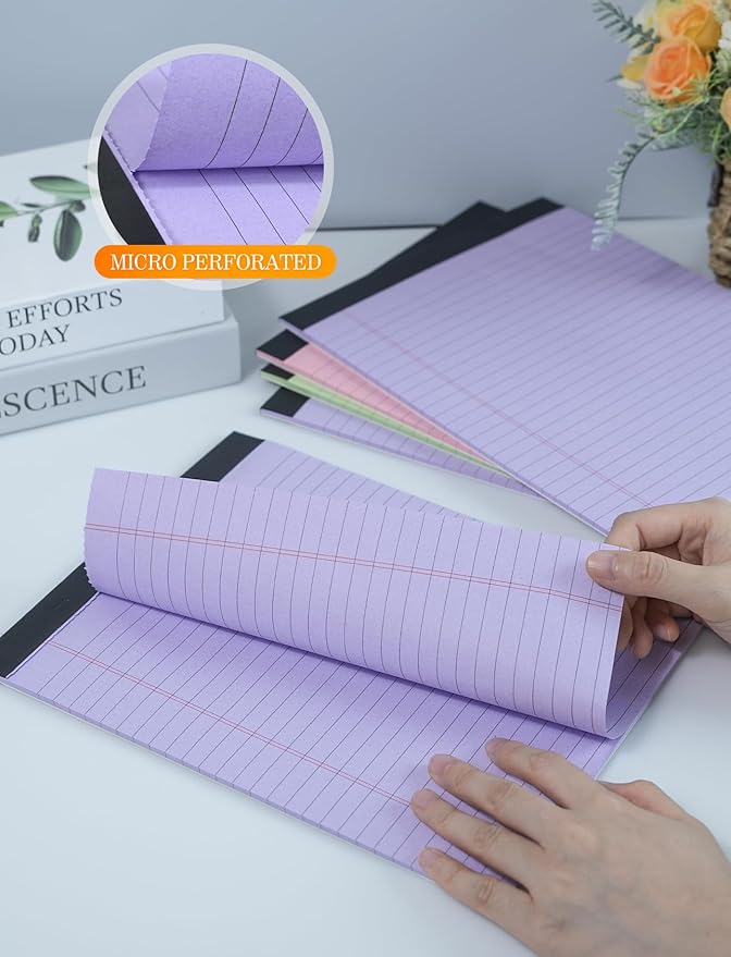 Colored Legal Pads 8.5 x 11, 6 Pack Writing Pads 8.5 x 11, Note Pads 8.5 x 11 College Ruled, Easy Tear-Off Colored Note Pads, 30 Sheets/Pack, Lined Paper Pads 8-1/2 x 11 for Office Supplies