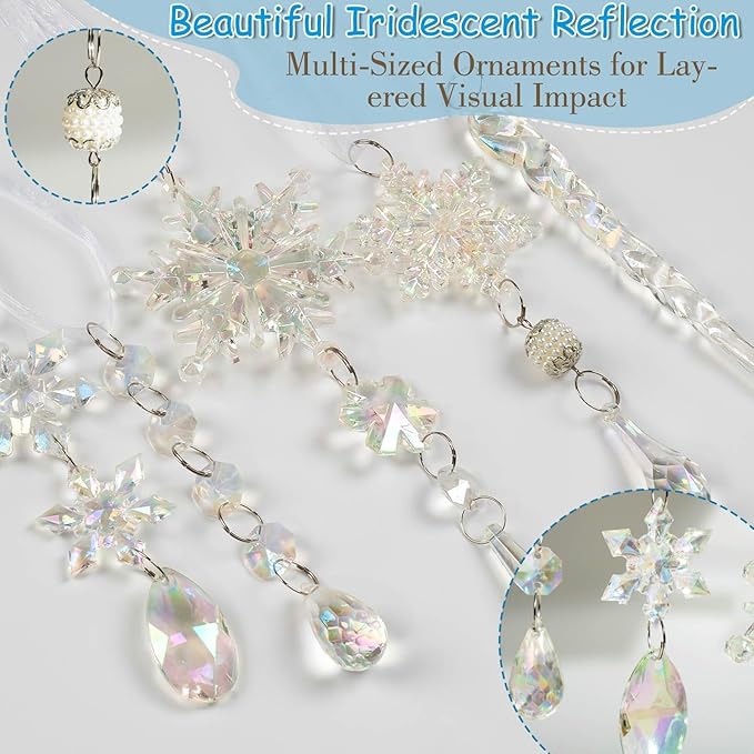 Christmas Tree Decorations Crystal Ornaments - 18pcs Iridescent Christmas Ornaments Acrylic Snowflakes Icicle Drop Crystal Hanging Ornaments for Xmas Tree Winter Holiday Frozen Party Decorations