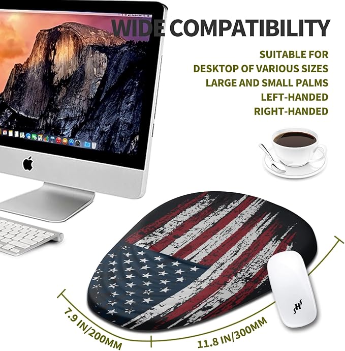 Hokafenle Ergonomic Mouse Pad Wrist Support, Terraced Slope Carpal Tunnel Wrist Pad for Mouse with Unibody Memory Foam, Wrist Rest Pain Relief Mousepad (US Flag, 11.8x7.9 in)