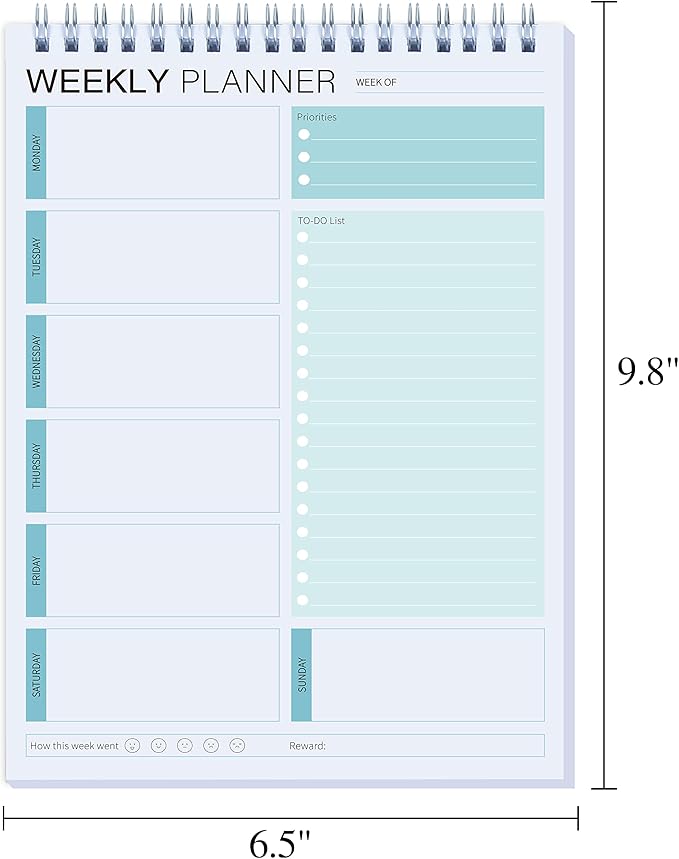 Weekly Planner Notepad,Spiral To Do List Undated Planning Pad, Weekly Organizer for Students, Weekly Agenda for Work & Daily Life, 52 Sheets, 6.5 x 9.8 in (Green)