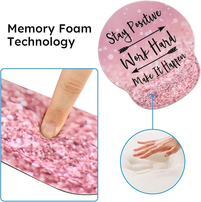 iCasso Mouse Pad,Large Pink Desk Mat Set, 4in1 XXL Mousepad + Keyboard Wrist Rest+Mouse Wrist Rest+Coaster with Ergonomic Desk Pad for Home Office Table Computer Cover -Pink Stay Positive
