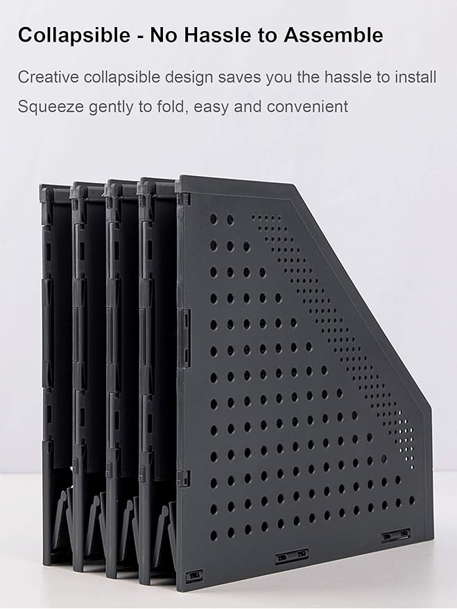 Leven Collapsible Magazine File Holder/Desk Organizer for Office Organization and Storage with 4 Vertical Compartments