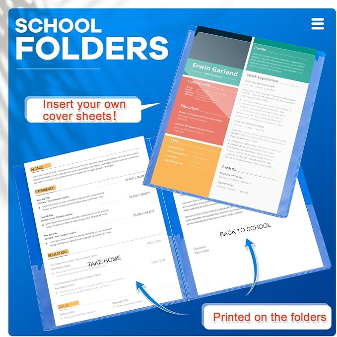 Henoyso 24 Pcs Plastic Folders with Clear Front Pocket and 3 Prong Take Home Plastic 2 Pocket Folder Back to School for Students Parent Teacher Communication for School Office (Blue)