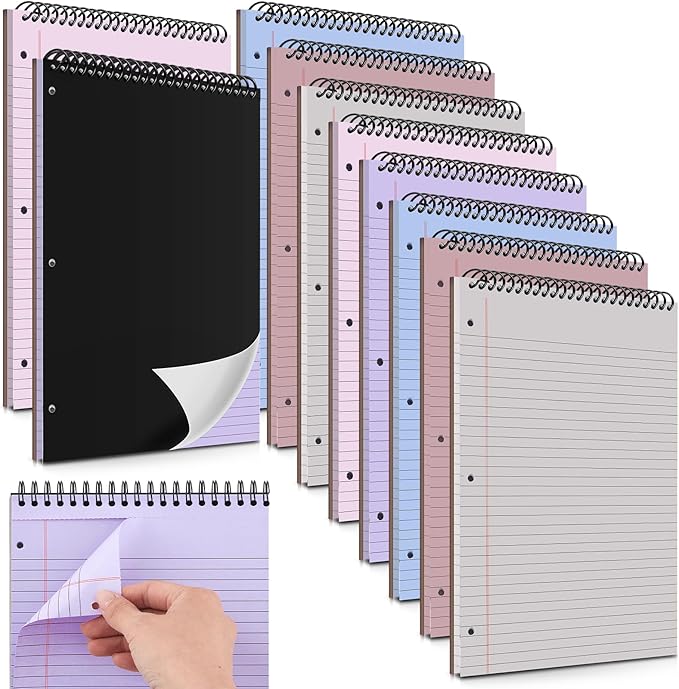 10 Packs 8. 5 x 11 in Top Bound Spiral Notebook 3 Hole Punched Legal Pads with Lined Page, 50 Sheets Per Pad, Hard Cardboard Paper College Ruled Notepad for Office School (Morandi Colors)