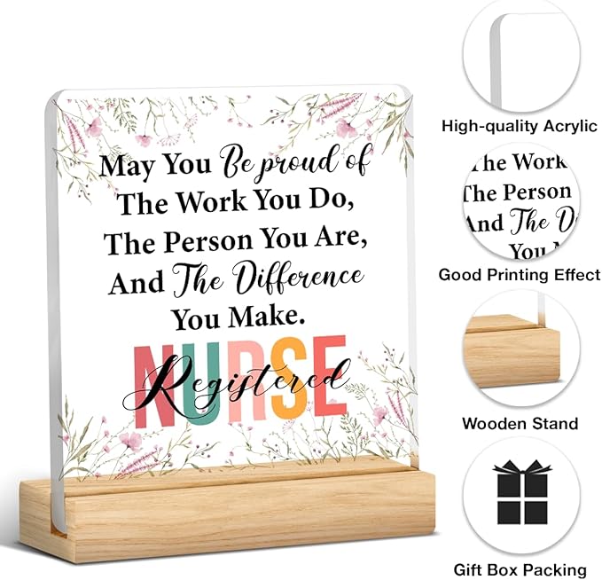Registered Nurse Gifts for Women Nurses Week Gifts Appreciation Thank You Graduation Gift for Nurse Office Desk Decor for Home Acrylic Sign Christmas Gift