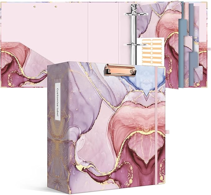 Ospelelf 3 Ring Binder for Letter Size Paper with 5 Tab Dividers, 3 Inch Ring, 4.4 Inch Spine, Pink Large Binder with Clip for School and Office Supplies