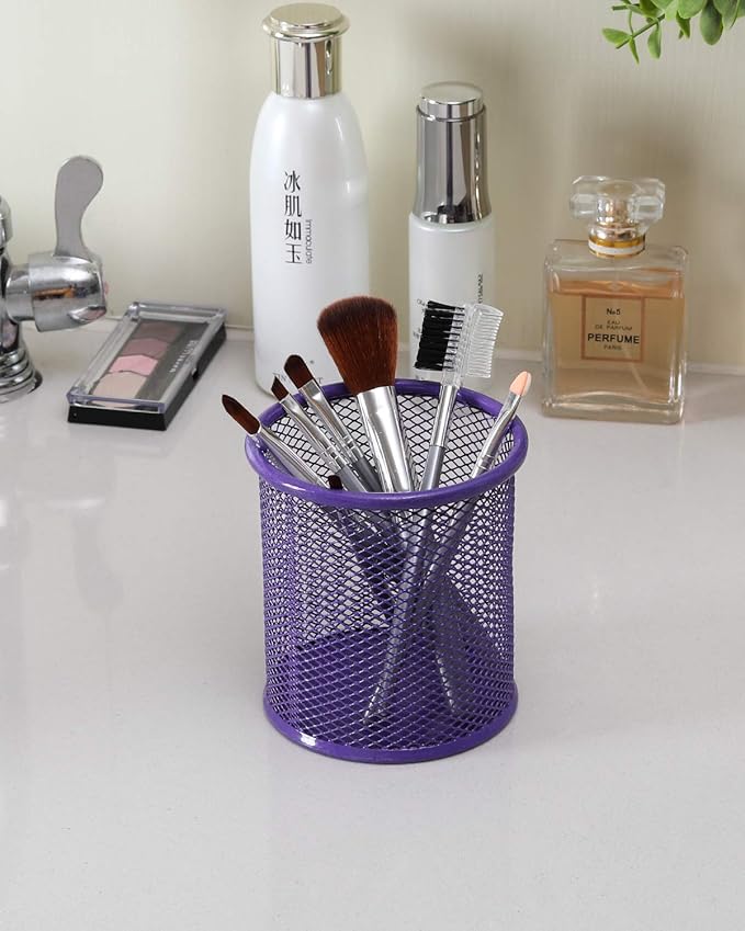 EasyPAG Round Mesh Pencil Holder 2 Pack Pen Holders Desk Pen Cups Organizer for Home, School Office, Purple