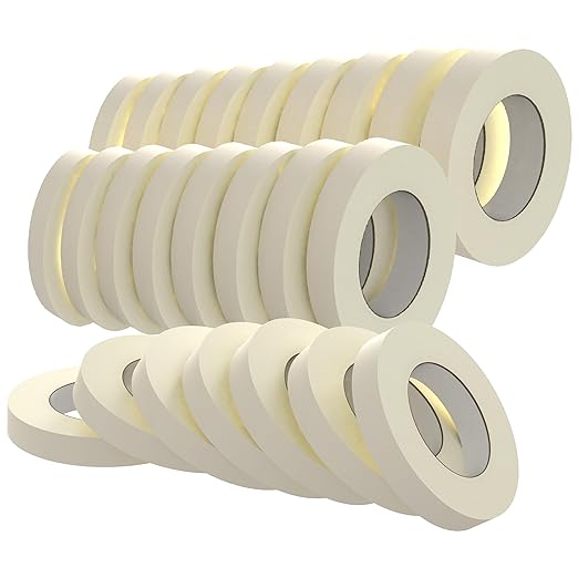 SWRT Masking Tape 1 inch x 55 Yards x 24 Rolls (1320 Total Yards), Adhesive Painting Tape Bulk for General Purpose Beige White Color for Painting, Crafting, School Stationery, Arts, Home Use etc