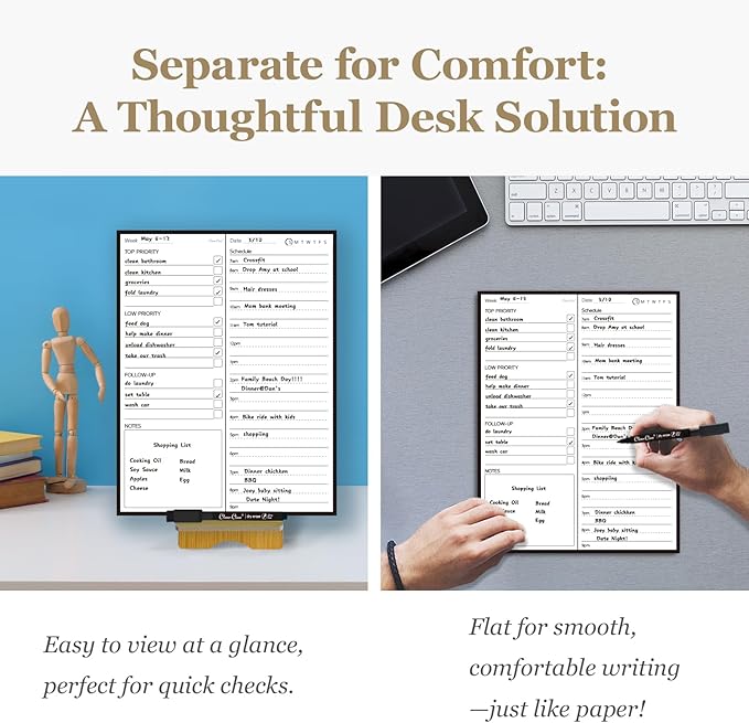 Dry Erase Desk Planning Board - Reusable Desktop Weekly Planning Board, Daily Schedule with Time Slots - 11"x8.5" Tabletop Dry Erase Board with Stand - Marker Included