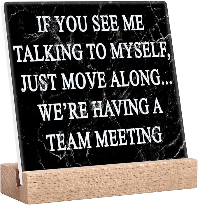 Funny Office Desk Decor Signs Cubicle Decorations for Women Work Desk Accessories Cute Office Cubicle Decor Fun Office Gifts for Men - If You See Me Talking to Myself We're Having a Team Meeting Sign