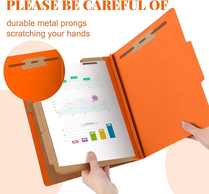 Skyygemm 12 Pcs Classification Folders Letter Size, 3 Divider Pressboard File Folder with Fasteners, Expanding File Organizer Bulk for Teachers, Clergy, Office, Church, Christmas Donations (Orange)