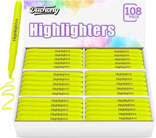 Duchong 108 Yellow Highlighters, Chisel Tip Dry-Quickly Bluk Highlighter Markers, Highlighter Bright Colors for Adult Kids, Office Classroom Must Have, School Supplies for Teachers
